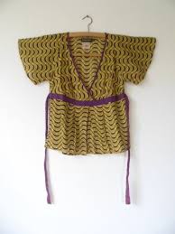 90s French Antik Batik Vintage Bohemian Hippie Lightweight Cotton Yellow Abstract Tribal Print Waist Tie Blouse Top Womens Xsmall Small Xs S