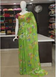 Beautiful Garden Vareli Nara Chiffon Saree In Flower Print Floral Print Sarees Designer Saree Blouse Patterns Fancy Sarees