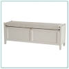 Burnt orange fabric modern bench matte black metal base. 1