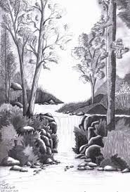 Forest Waterfall Sketch By Elentarri D3052s6 Jpg 1024 1514 Waterfall Sketch Waterfall Drawing Forest Sketch