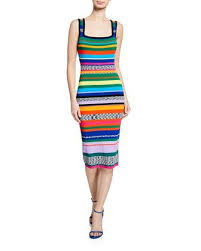 Square Neck Sleeveless Space Dye Rainbow Stripe Dress By Milly At Bergdorf Goodman Striped Dress Fashion Dresses