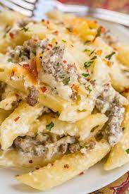 Three Cheese Italian Sausage Alfredo Bake Great Make Ahead Pasta Dish Elbow Macaron Italian Sausage Recipes Ground Italian Sausage Recipes Beef Recipes Easy