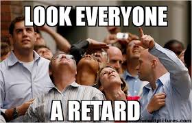 Group Of People Pointing Up Look Everyone A Retard