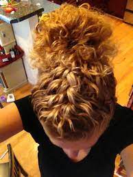 Curly Hair Braid In Front Messy Bun Behind Or Reverse And Braid Up The Back Curly Hair Braids Curly Hair Styles Volleyball Hairstyles
