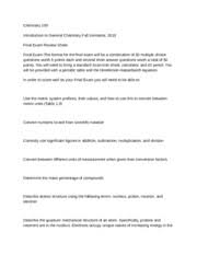 Spring '09 exam 2 key. Final Exam Review Study Guide Chemistry 100 Introduction To General Chemistry Fall Semester 2015 Final Exam Review Sheet Final Exam The Format For Course Hero
