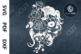 Files are clean cutting and work well with commonly used cutting machines that can access an svg svg files can easily be scaled up or down without losing clarity. Svg Pdf Dxf Female Sugar Skull Papercutting Template 540110 Paper Cutting Design Bundles