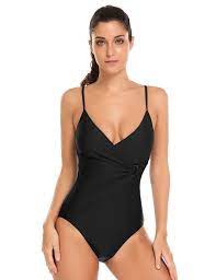 Light Blue Solid V Neck Spaghetti Strap Padded Ruched One Piece Swimsuit One Piece Women Swimsuits One Piece Swimsuit
