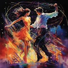 A painting of a couple dancing in the ...