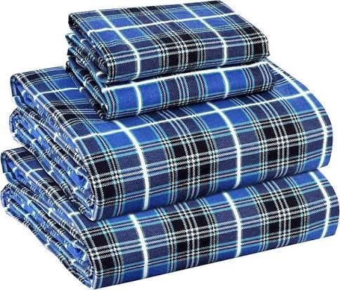 Amazon.com: RUVANTI 100% Cotton Flannel Sheets Full Size, 4 PCs, Blue Plaid | Double Brushed, Deep Pockets 16 Inches, All Seasons Breathable & Extra Soft, Warm & Cozy Full Bed Sheets Set :