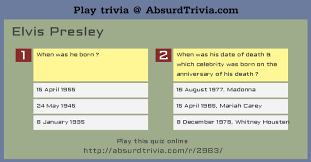 Click here to answer this trivia question on quiz club! Trivia Quiz Elvis Presley