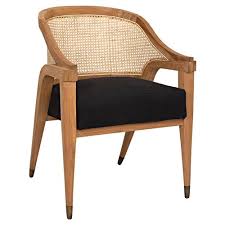 Noir Chloe Mid Century Modern Brown Cane Back Upholstered Dining Arm Chair Kathy Kuo Home