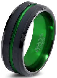 Black And Green Wedding Band Tungsten Wedding Band Ring 8mm For Men Women Green Black Beveled Edge Brushed Polished Awesome Tungsten Wedding Bands Mens Wedding Rings Wedding Ring Bands