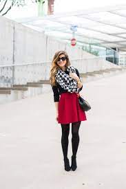 Red Skater Skirt With Tights Winter Date Night Outfit Red Skirt Outfits Skater Skirt Outfit Red Skater Skirt