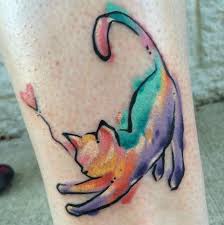 Simple Cat Tattoo With Color Cat Tattoo Simple Watercolor Cat Tattoo Cat Tattoo Designs