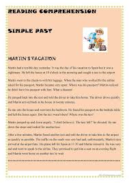 Simple Past Reading Comprehension Reading Comprehension Simple Past Tense Comprehension