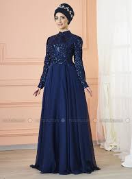 Navy Blue Fully Lined Crew Neck Muslim Evening Dress Mevra