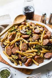 Balsamic Pasta With Chicken Sausage Broccoli And Mushrooms The Beach House Kitchen