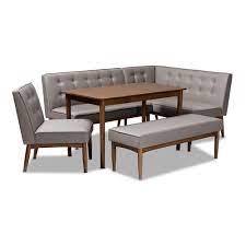 Musehomeinc modern design 3 pieces solid wood breakfast nook corner table set with side bench, hidden storage nook table set for small space, corner kitchen table, dining set in white color. Baxton Studio Arvid Mid Century Modern Gray Fabric Upholstered 5 Piece Wood Dining Nook Set Bbt8051 Grey Nook Dining Set Dining Nook Breakfast Nook Dining Set
