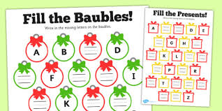 Fill in the missing alphabet letter worksheets. Christmas Complete The Alphabet Worksheet Activity
