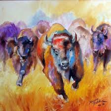 Gallery wrapped giclee print on canvas with gallery wrapped giclee print on canvas with gel coat embellishment, our canvas products are fade resistant featuring solid or gallery wrap edges and stretched over a wood frame. Buffalo Run By Marcia Baldwin From Abstract Representational Art Gallery