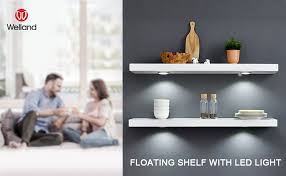 White Floating Shelf With Touch Sensing Battery Powered Led Light Wall Mounted Display Shelves For Entrance Living Room Bedroom Kitchen And Bathroom Wellandstore