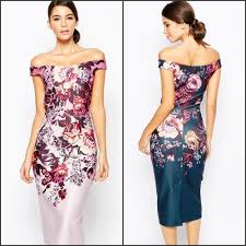 Women S New Formal Elegant Floral Below Knee Off Shoulder Evening Party Dress Evening Dresses Elegant Dresses Evening Party Dress