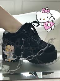 Kuromi pendant necklace y2k grunge aesthetic edgy emo gothic hello kitty sanrio melody chainershop 5 out of 5 stars (11) $ 7.50. Goth Hello Kitty And Chains Image 6678559 On Favim Com