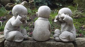 Onefold Set Of Three Large Wise Monks Speak See Hear No Evil Buddha Hand Cast Stone Garden Ornament Statue S Outdoor Statues Sculpture Garden Statues