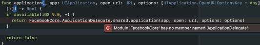 Fbsdkapplicationdelegate In Facebookcore Issue 35 Facebookarchive Facebook Swift Sdk Github