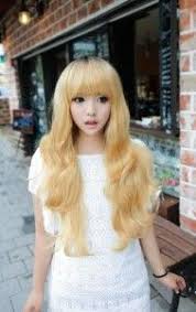 Long Wavy Blonde Asian Japanese Hair With Front Bangs Blonde Asian Asian Hair Japanese Hairstyle