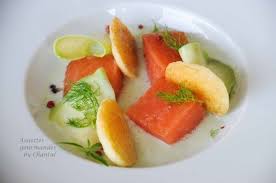 Saumon Gravlax Creme De Concombre Blinis Une Recette De Bernard Bach Saumon Gravlax Gravlax Recette Saumon Gravlax