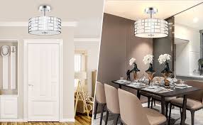 A ceiling is the largest visible surface in a room, its expanse broken only by a light fixture or fan. Amazon Com 3 Light Semi Flush Mount Ceiling Light Modern Hanging Kitchen Light Fixtures With Round Drum Steel And Glass Shade Chrome Close To Ceiling Light Fixtures For Bedroom Living Room By Partphoner Home