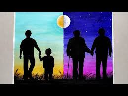 Parent and child holding hands clip art at clker svg vector. Easy Father S Day Acrylic Day Night Painting For Beginners Journey Of A Father S Love Drawing Youtube Night Painting Painting Acrylic Painting Inspiration