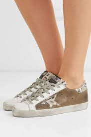 Taupe Superstar Distressed Leather And Suede Sneakers Golden Goose Golden Goose Sneakers Outfit Womens Active Wear Outfits Suede Sneakers