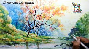 Time lapse drawing of an autumn landscape in colored pencil using brush and pencil powder blender on fisher 400 sanded. How To Draw Scenery Of Morning For Beginners With Color Pencils Step By Step Youtube