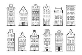 Black And White House Clipart Outline Set Of 12 Line Amsterdam Old Houses Amsterdam Houses House Illustration Architecture Old