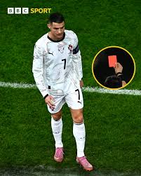 Ronaldo sees red! 🟥 The Portugal forward has been sent off after swinging  an elbow into the back of Dara O'Shea!