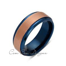 Mens Black And Blue Tungsten Wedding Bands 8mm Brushed Rose Gold And Blue Tungsten Ring Mens Wedding Band Blue Mens Ring Blue Tungsten Ring Rings Mens Wedding Bands Mens Wedding Bands Blue