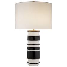 Kate Spade Hayes Black White Stripes Cylinder Lamp