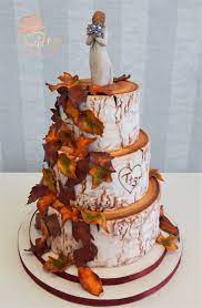 Gorgeous Autumnal Silver Birch Wedding Cake Birch Wedding Cakes Fall Wedding Cakes Unusual Wedding Cakes