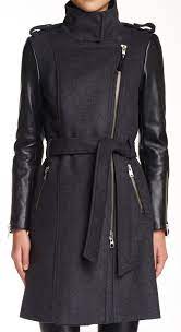 Dale Leather Sleeve Asymmetrical Zip Wool Blend Coat Outerwear Fashion Wool Blend Coat Coat