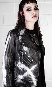 X Ed Out Leather Jacket Disturbiaclothing Disturbia Spray Paint Metal Silver Alien Goth Occult Gr Painted Leather Jacket Leather Jacket Leather Jacket Outfits