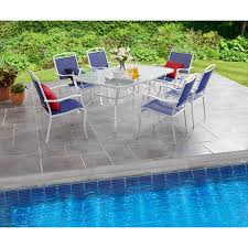 Pvc and polyester product weight: Walmart For Mainstays Sand Dune Outdoor Patio Dining Set Metal Sling 7 Piece Blue Accuweather Shop