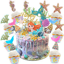 Personally, i love how smooth (and plain) the cream cheese frosting looks on the outside in contrast to all of the unfortunately, the cake turned out so good that i don't have any leftovers now. Sunshine Smile Ocean Theme Cake Decoration Mermaid Cupcake Topper Animal Toppers Picks Topper For Sea Party Birthday Cake Picks Mermaid 36 Pieces Buy Online In Aruba At Aruba Desertcart Com Productid 159868517