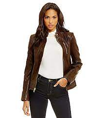 Michael Michael Kors Short Genuine Leather Center Zip Jacket Dillards Red Leather Jackets Women Jackets Coats For Women