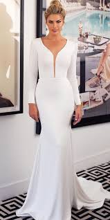 Simple Wedding Dresses Mermaid With Long Sleeves Plunging Neckline Viero Bridal Wedding Dresses Simple Wedding Dress Guide Embellished Wedding Dress