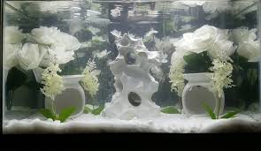 White Themed Betta Tank Decorated With Dollar Tree Items Middle Stone Walmart Betta Tank Fish Tank Design Fish Tank Decorations
