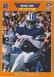 There are 973 pro football cards for sale on etsy, and they cost 16,34 $ on average. Amazon Com 1989 Pro Set Football 89 Michael Irvin Rc Rookie Card Dallas Cowboys The Official Card Of The Nfl Collectibles Fine Art