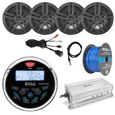 21 29 Pontoon Boat Marine System Boss Bluetooth Receiver 4 X 6 5 Water Resistant Speakers Black 4 Channel Amplifier 50ft Speaker Wire Radio Antenna 40 Usb Aux Interface Mount Walmart Com