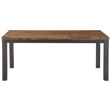 Frames with square tapered legs are made of metal with a golden finish. Crossroads Gabe Solid Wood Metal Rectangular Dining Table In Rustic Truffle And Gray Steel Sadler S Home Furnishings Dining Tables